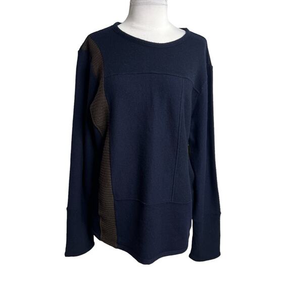 Ekologic recycled cashmere sweater navy brown Sz L - Picture 1 of 6